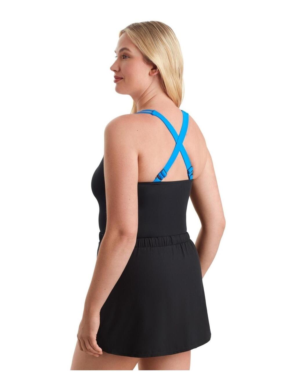 108$ Shape Solver Runaround Skirted Swimsuit Women's Size 10 Navy Black - Picture 2 of 2